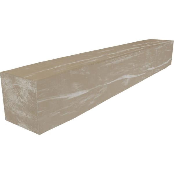 Ekena Millwork 4 in. x 8 in. x 4 ft. RiverWood beam Rustic Faux Wood beam Fireplace Mantel White Washed