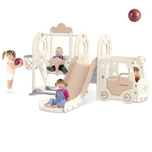 Nylene 7 ft. Beige Coffee Toddler Slide Indoor Outdoor Backyard Playground Baby Slide Toy