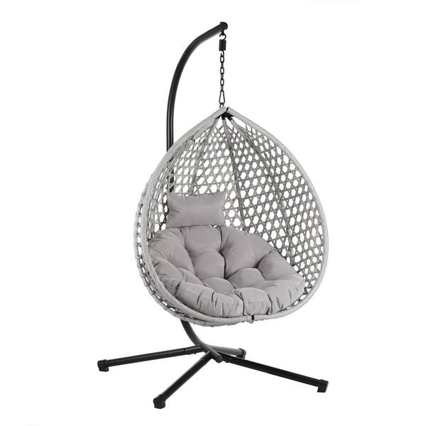 Tenleaf Gray Metal Patio Swing with Gray Cushions HDPE Egg