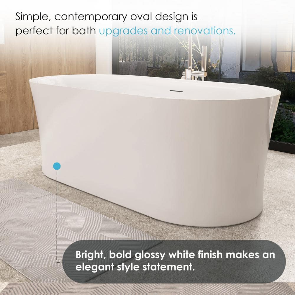 Royce 67" Glossy White Freestanding Acrylic Soaking Bathtub