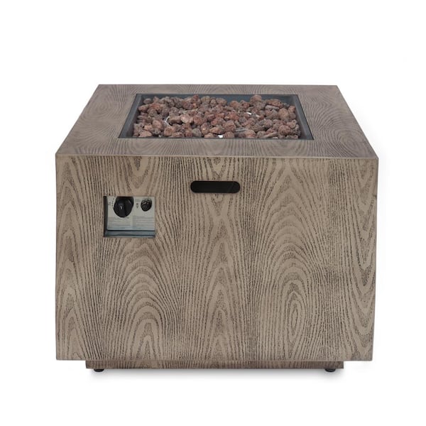31 in. 50,000-BTU Square MGO Iron Outdoor Patio Fire Pit Table in Brown Wood