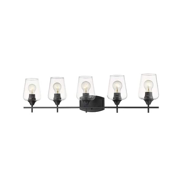 Joliet 38 in. 5-Light Matte Black Vanity Light with Clear Glass