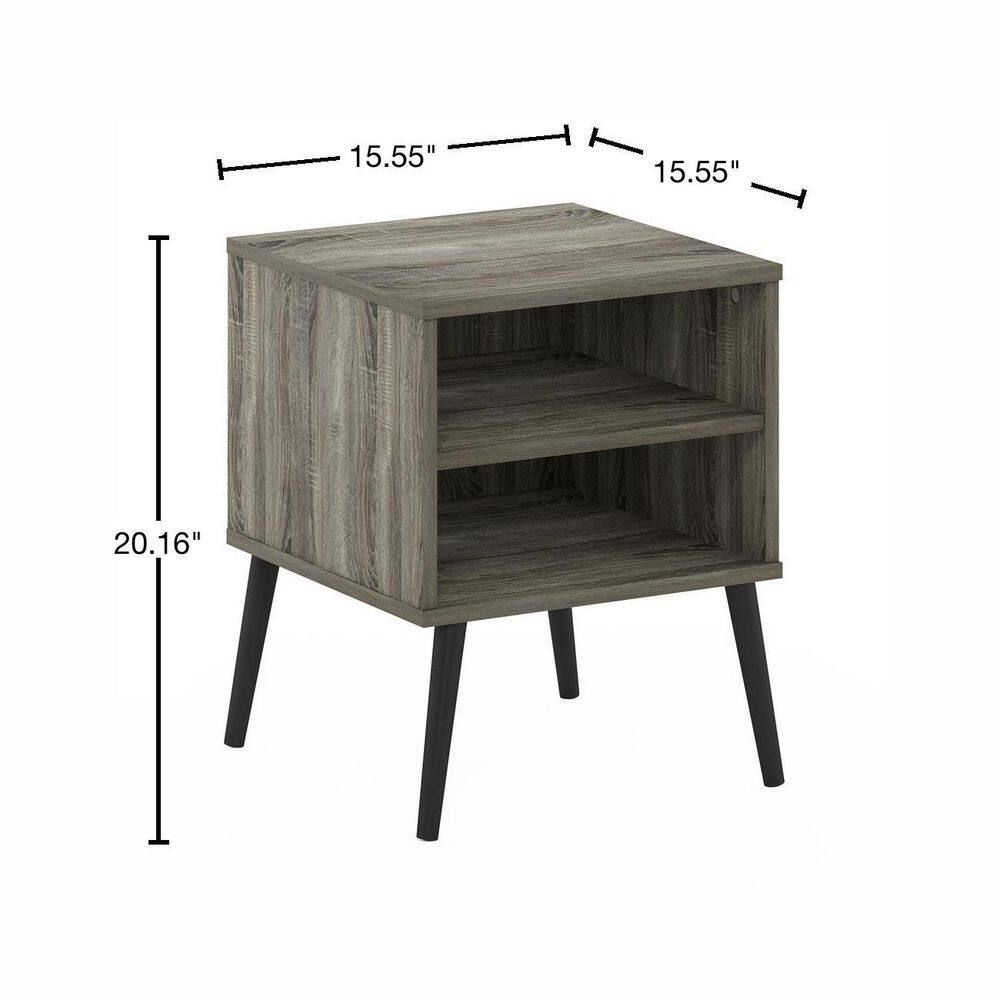 French Oak Grey Mid Century Wood End Table