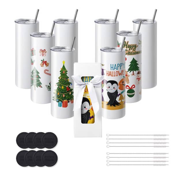 VEVOR 8-Pack Sublimation Tumblers 20 oz. Skinny Straight, Stainless Steel Sublimation Tumblers Blank