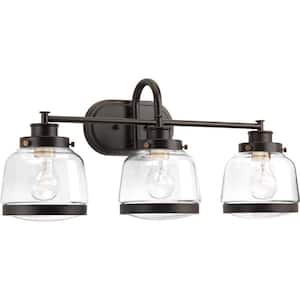 Judson Collection 26 in. 4-Light Antique Bronze Clear Glass Farmhouse Bathroom Vanity Light