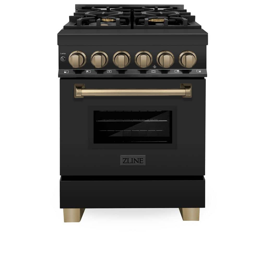 ZLINE Kitchen and Bath Autograph Edition 24 in. 4 Burner Dual Fuel Range in Black Stainless Steel and Champagne Bronze