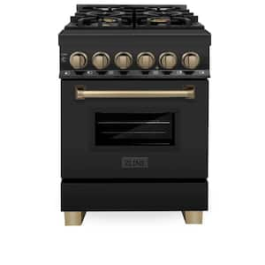 Autograph Edition 24 in. 4 Burner Dual Fuel Range in Black Stainless Steel and Champagne Bronze