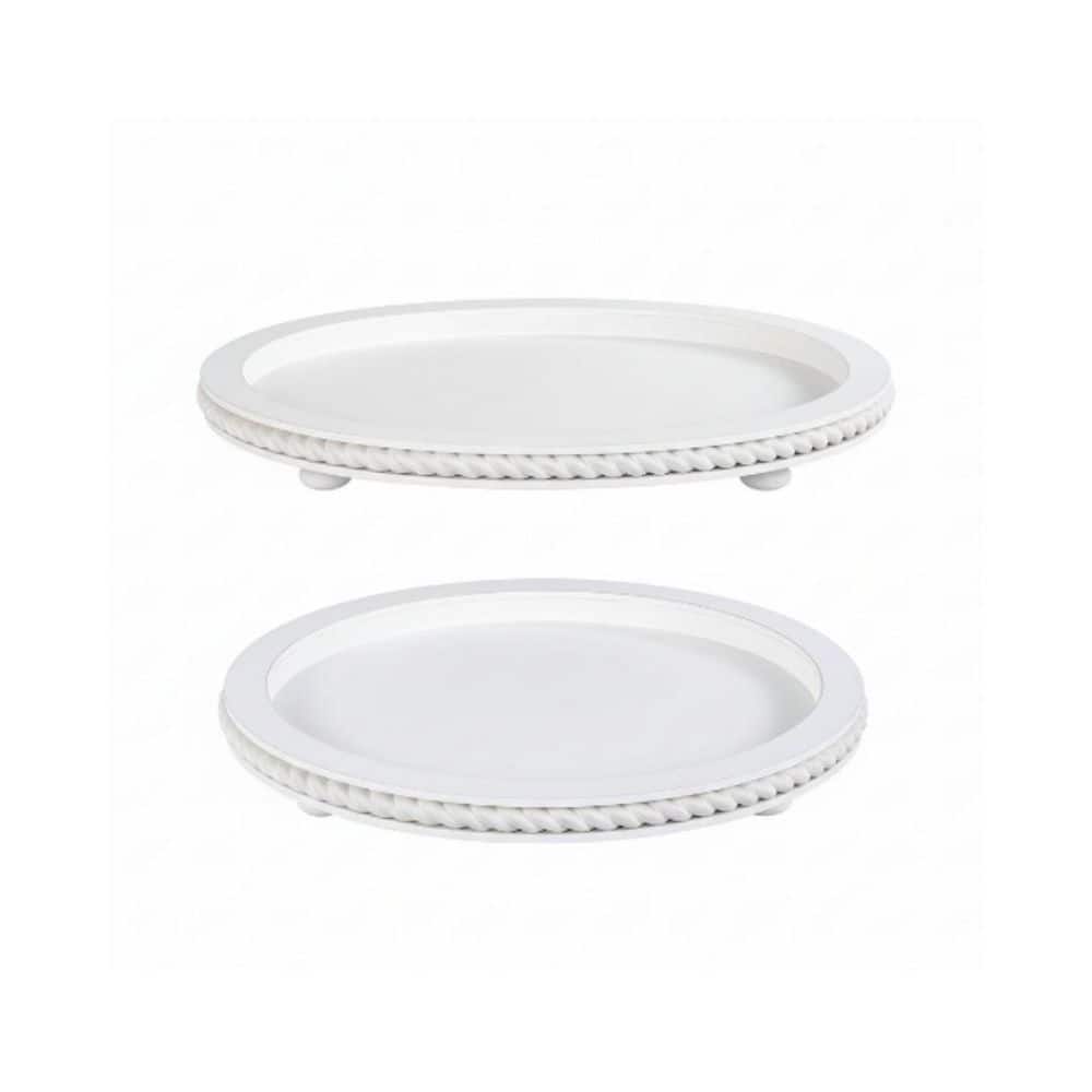 Farmhouse Series White Wood Tray Set with Striped Pattern 2Piece — free download