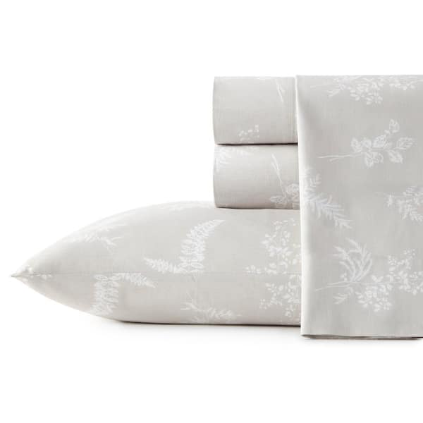 Stone Cottage Foliage 4-Piece Beige Floral Cotton King Sheet Set