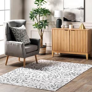 Tania Modern Symbols Machine Washable Light Gray 5 ft. x 7 ft. 5 in. Area Rug