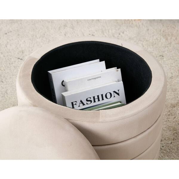 17 in. Modern Brown Velvet Fabric Round Upholstered Ottoman with 