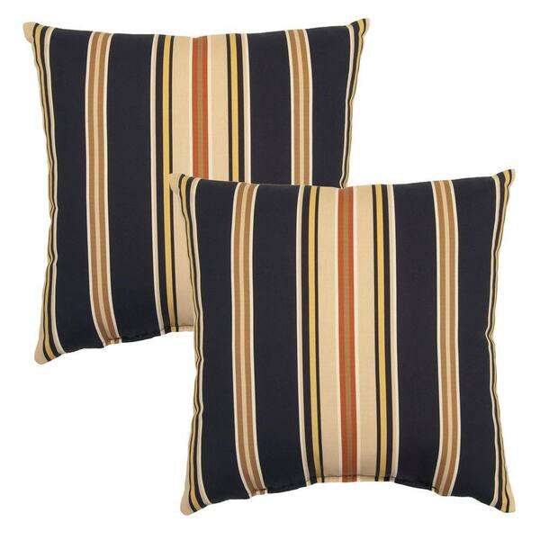 Hampton Bay Charcoal Stripe Square Outdoor Throw Pillow (2-Pack)