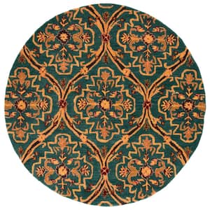 Heritage Green/Orange 6 ft. x 6 ft. Medallion Floral Geometric Round Area Rug