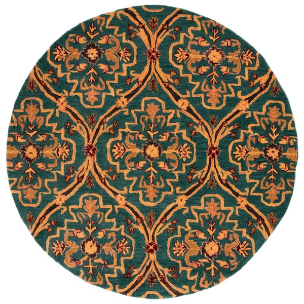 SAFAVIEH Heritage Green/Orange 6 ft. x 6 ft. Medallion Floral Geometric Round Area Rug
