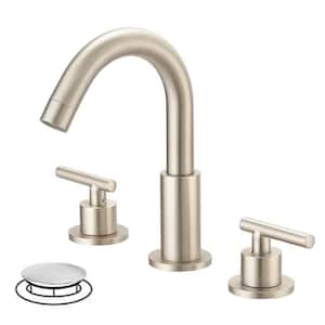 8 in. Widespread 2-Handle Mid-Arc Bathroom Faucet with Valve and cUPC Water Supply Lines in Brushed Nickel