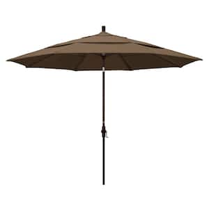 11 ft. Bronze Aluminum Pole Market Aluminum Ribs Crank Lift Outdoor Patio Umbrella in Cocoa Sunbrella