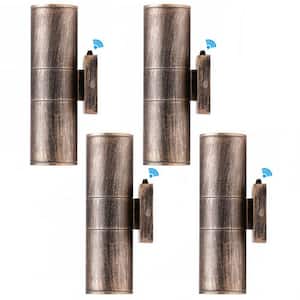 Bronze Dusk to Dawn Outdoor Hardwired Cylinder Wall Lantern Scone with Up Integrated LED Down Lights (4-Pack)