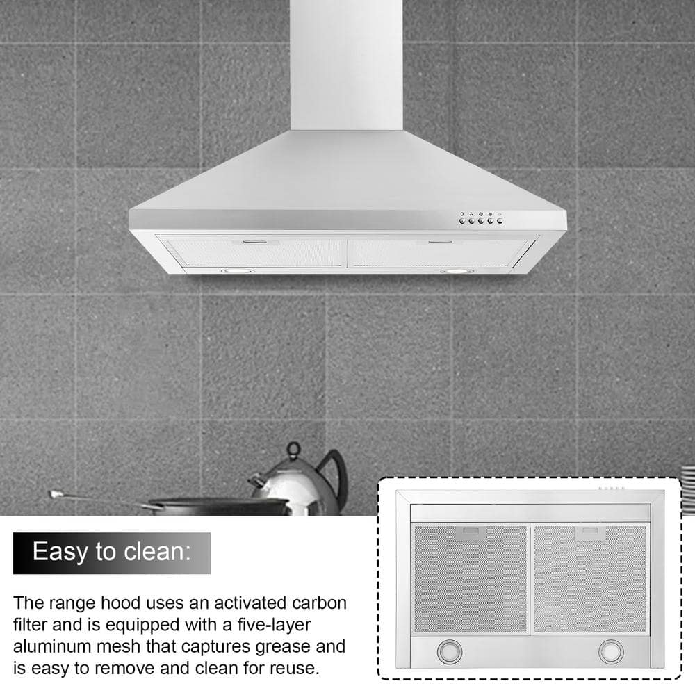 30-Inch Stainless Steel Wall Mounted Range Hood with LED Light