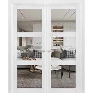 2555 56 in. x 80 in. Universal Handling 3 Lite Clear Glass Solid White Finished Pine Wood Interior Door Slab