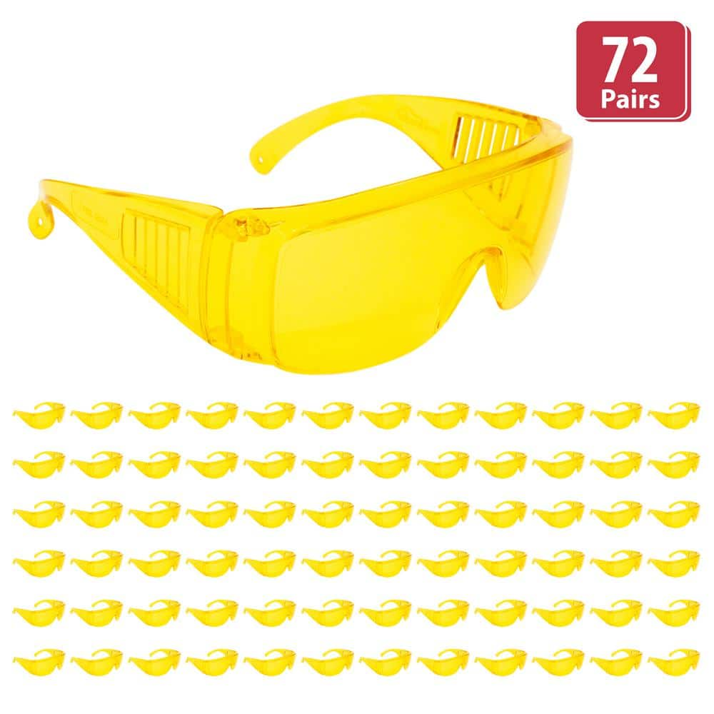 Safe Handler Yellow, Crystal Clear Lens Color Temple Safety Glasses,  (72-Pairs) BLSH-ESCR-CLLCT-SG4Y-72 - The Home Depot