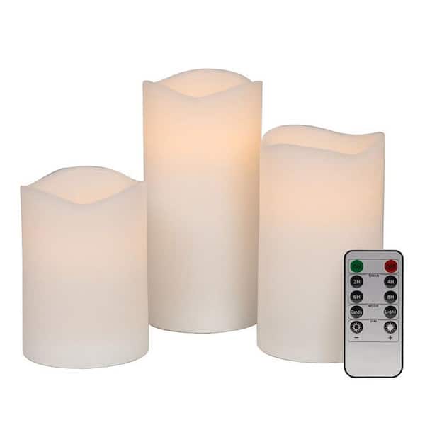 Mikasa Set of 3 3x4,3x5,3x6 Real Wax Wavy Top Flameless Candles, Led Candles with Remote, White