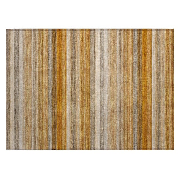 HomeRoots Brown and Orange 2 ft. x 3 ft. Woven Striped Polyester Rectangle Indoor/Outdoor Area Rug