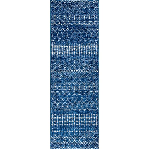 nuLOOM Blythe Modern Moroccan Trellis 3 ft. x 8 ft. Blue Runner Rug