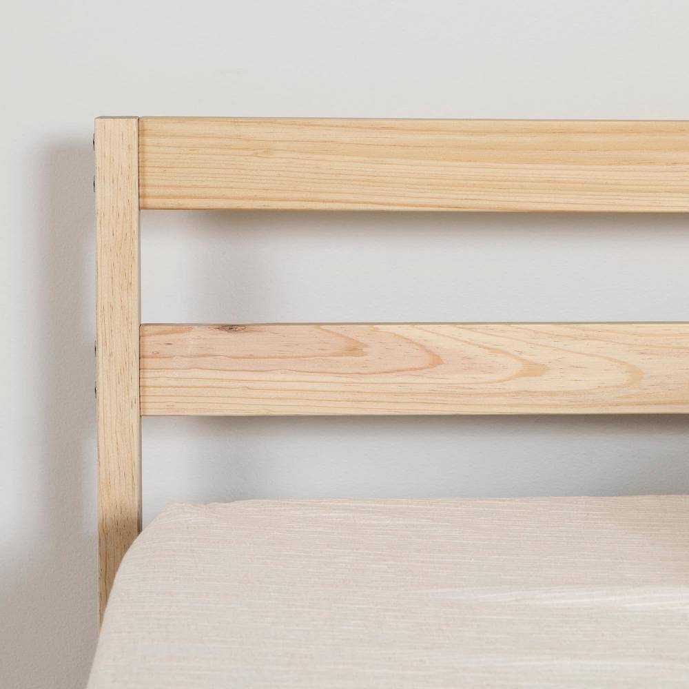 Natural Pine Full Platform Bed with Headboard and Slats