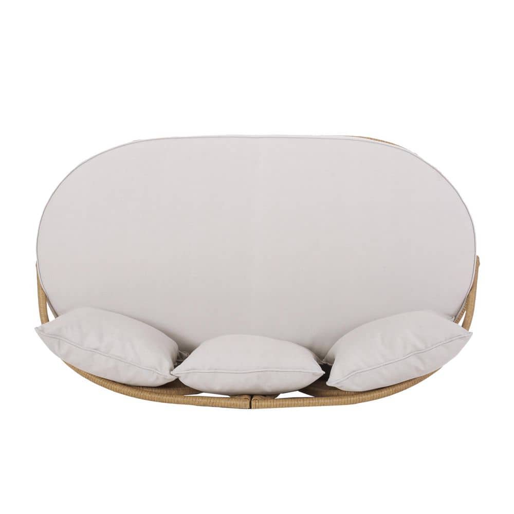 Stetson Beige and Light Brown Wicker Outdoor Daybed with Pillows