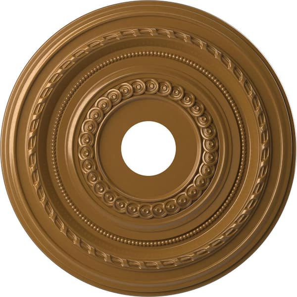 Ekena Millwork 1 in. x 19 in. O.D. x 3-1/2 in. I.D. P Cole Thermoformed PVC Ceiling Medallion Universal Aged Metallic Vintage Gold