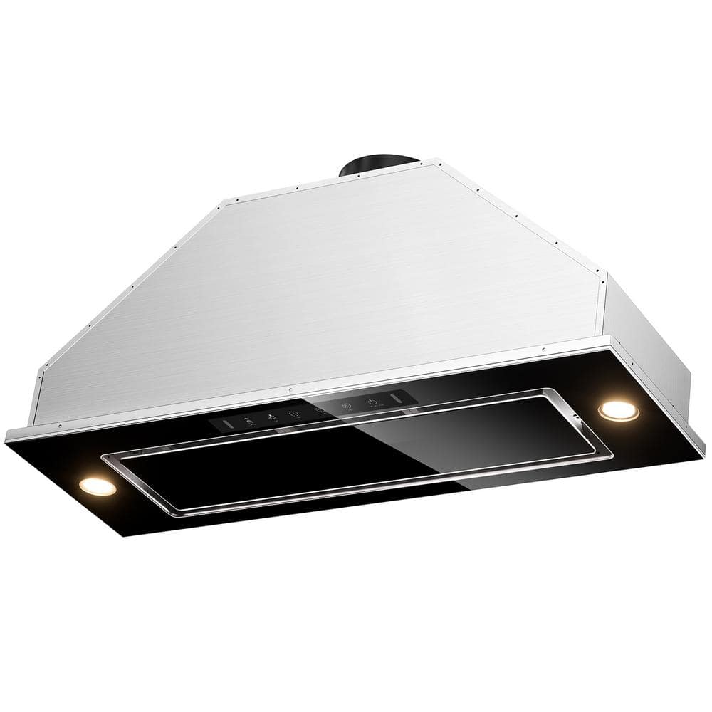 30 in. 900 CFM Convertible Insert Range Hood in Stainless Steel/Black Glass with LED Gesture Sensing Charcoal Filter