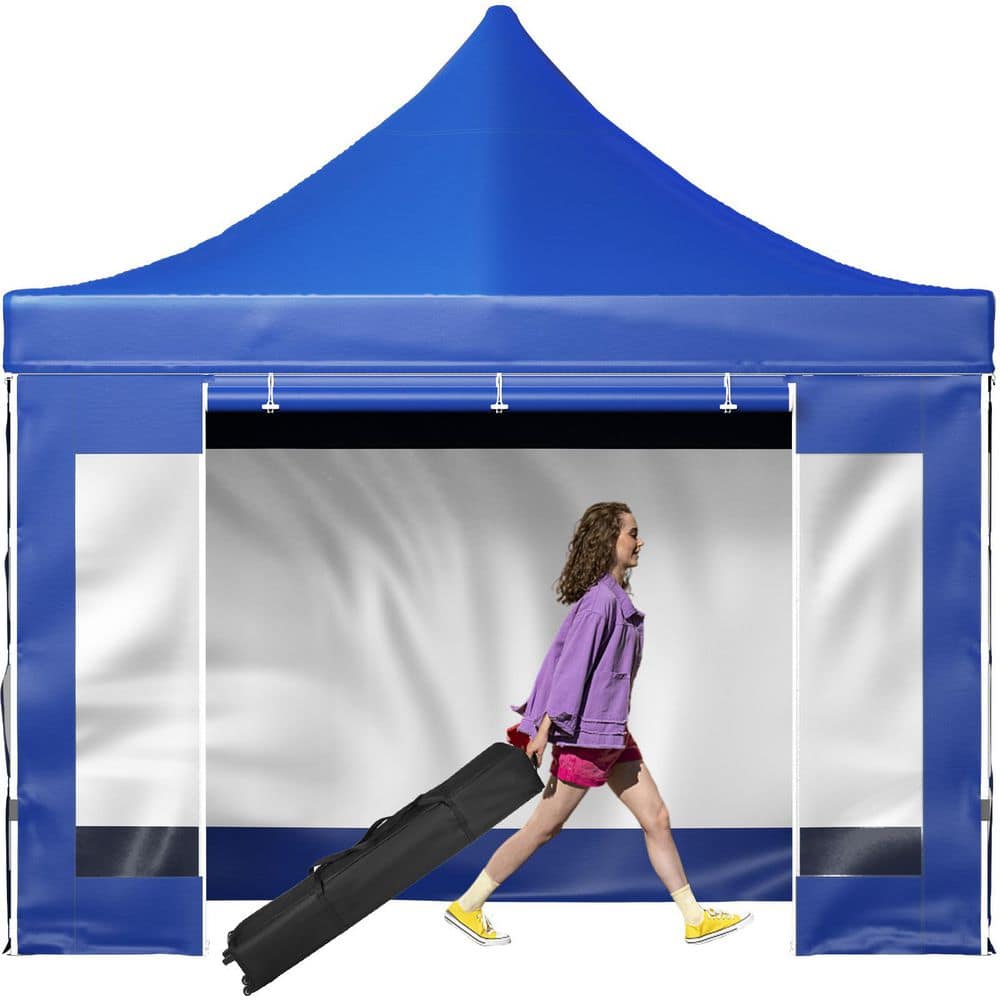VEVOR 10x10 Blue Pop-Up Canopy Tent with Sidewalls and Wheeled Bag
