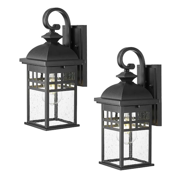 15 in. Black No Motion Sensing Outdoor Hardwired Wall Lantern Sconce with No Bulbs Include 2PK