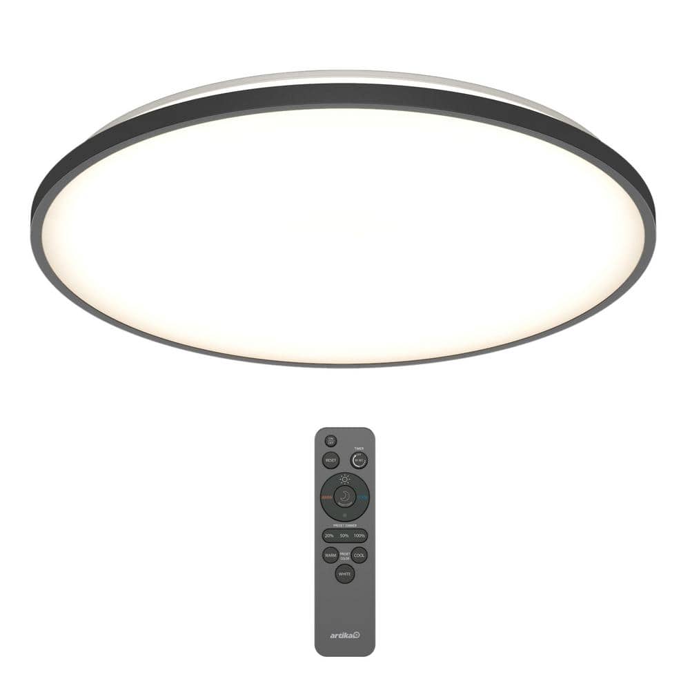 Artika Europa 21 in. 1-Light Modern Black Integrated LED 3 CCT Flush Mount Ceiling Light Fixture for Kitchen or Bedroom CL-ERR-HDBL Sansujyuku sansujyuku.com