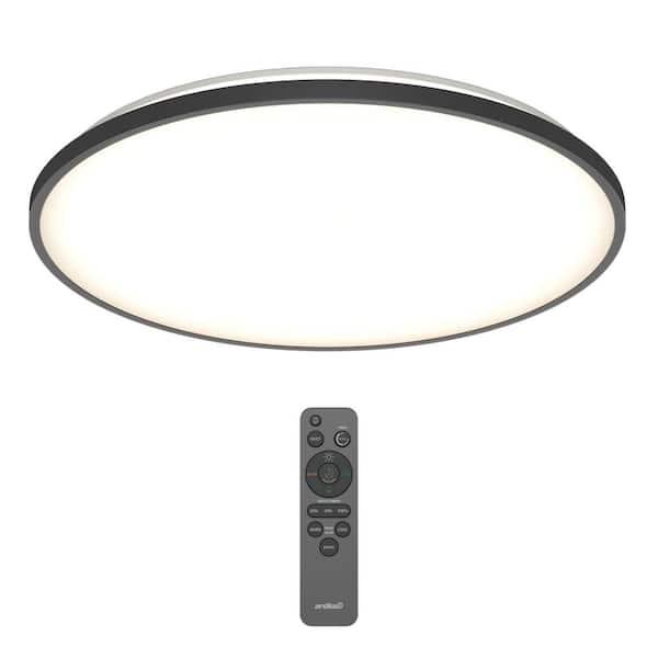 Europa 21 in. Black LED 3CCT Flush Mount Ceiling Light with Night Light Preset and Remote Included