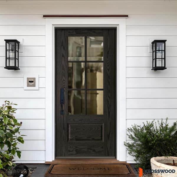 DIY RTA Kit 36 x 80 in. Clear Glass Right-Hand/Inswing Black BG Stain Woodlook Fiberglass Ready to Assemble Front Door
