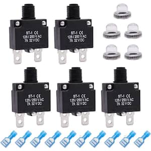 5-Piece/7Amp Circuit Breakers Push Button Manual Reset 125/250-Volt AC 32-Volt DC, Overload Protector Switch Thermal