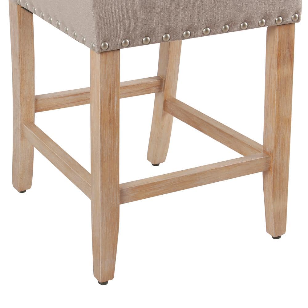 Tan Upholstered 24" Counter Height Barstool with Nailhead Trim
