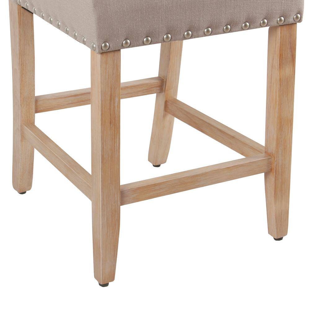 Tan Upholstered 24" Counter Height Barstool with Nailhead Trim