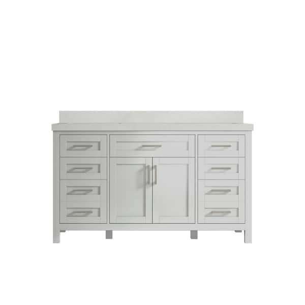 Willow Collections Cambridge 60 in. W x 22 in. D x 36 in. H Single Sink Bath Vanity in Gray with 2 in Carrara Quartz Top