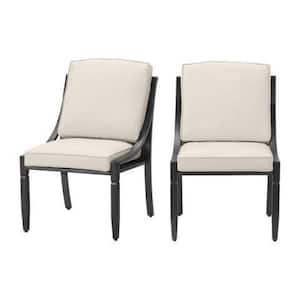 Harmony Hill Black Steel Outdoor Patio Armless Dining Chairs with CushionGuard Almond Tan Cushions (2-Pack)