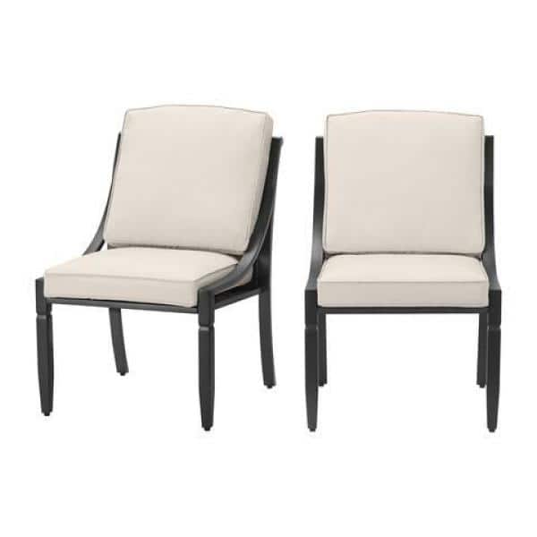 Hampton Bay Harmony Hill Black Steel Outdoor Patio Armless Dining Chairs with CushionGuard Almond Tan Cushions (2-Pack)