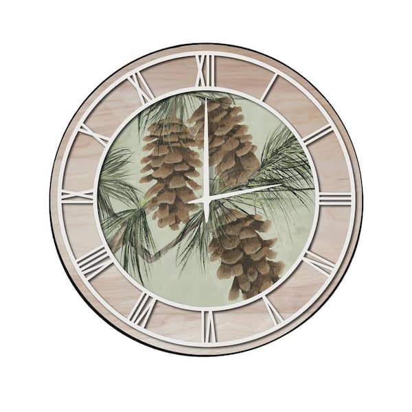 Unbranded "Pine Cone" Woodgrain Accent and White Numbers Imaged Wall Clock