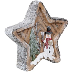 14 in. Sunnydaze Woodland Snowman Star Pre-Lit Holiday Decoration