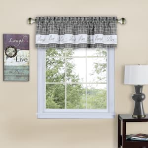 Live, Love, Laugh Grey Polyester Light Filtering Rod Pocket Tier and Valance Curtain Set 58 in. W x 24 in. L