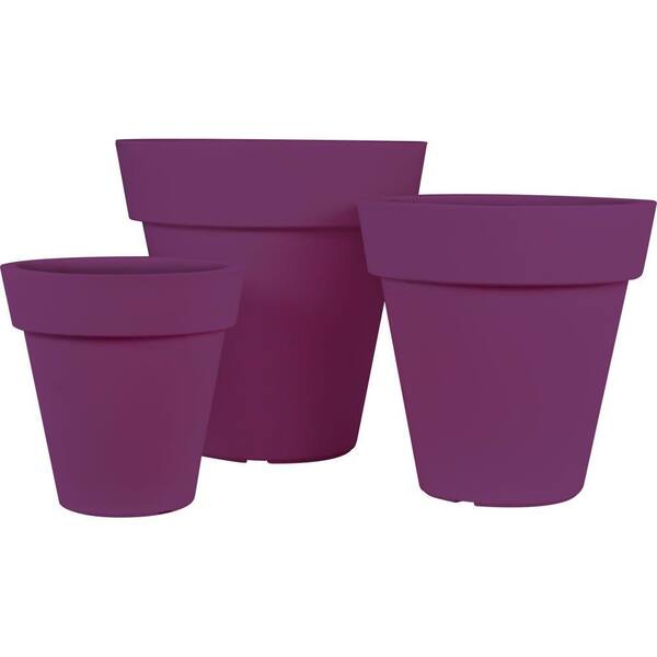 Pride Garden Products Mela Round Purple Plastic Planters (Set of 3)