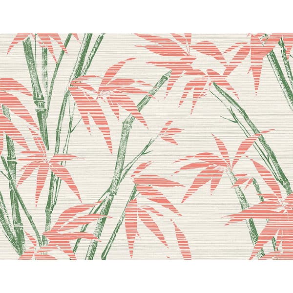 Seabrook Designs 60.75 sq. ft. Coral and Metallic Ivory Bamboo Tropics Paper Unpasted Wallpaper Roll