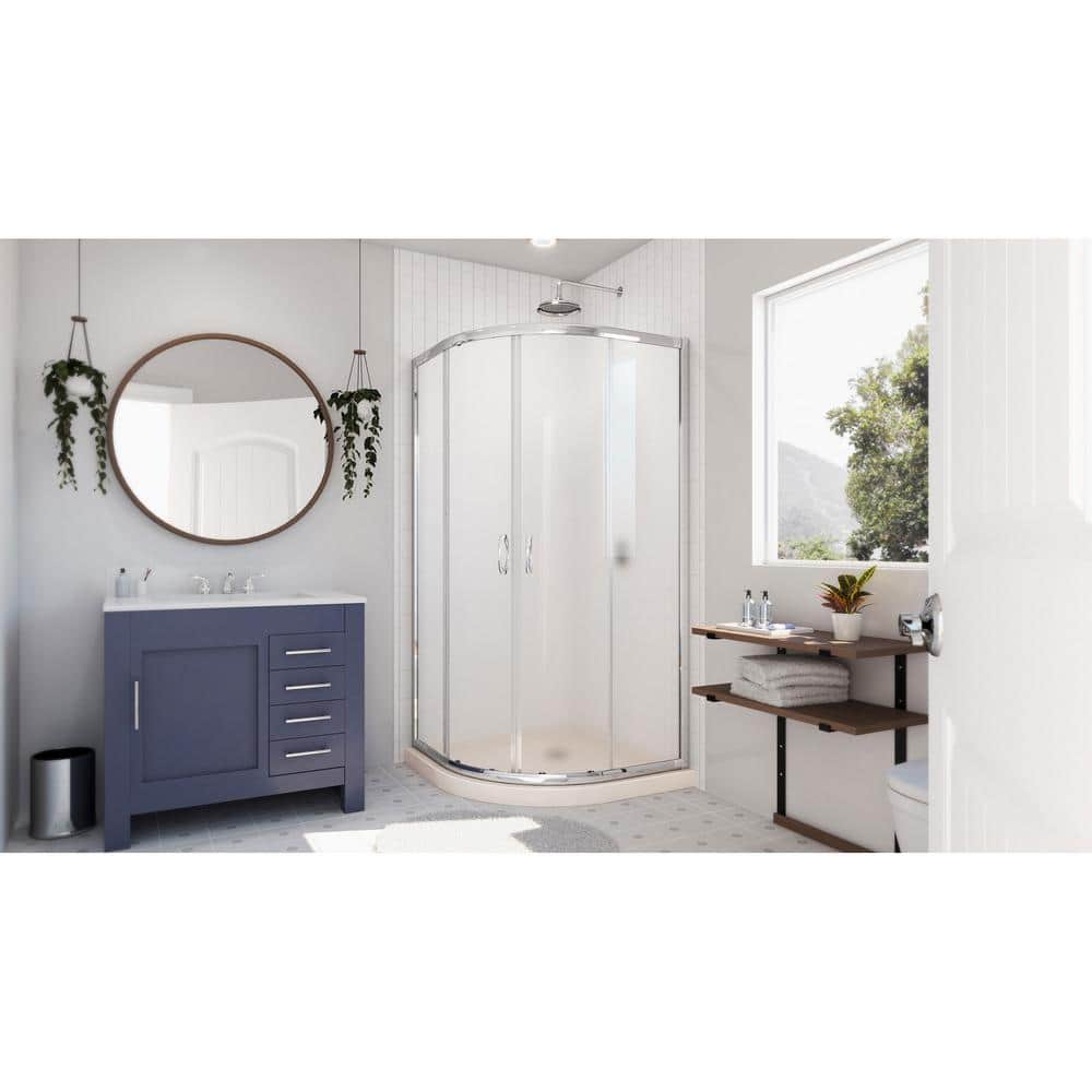 Prime 33" Round Sliding Shower Enclosure with Frosted Glass
