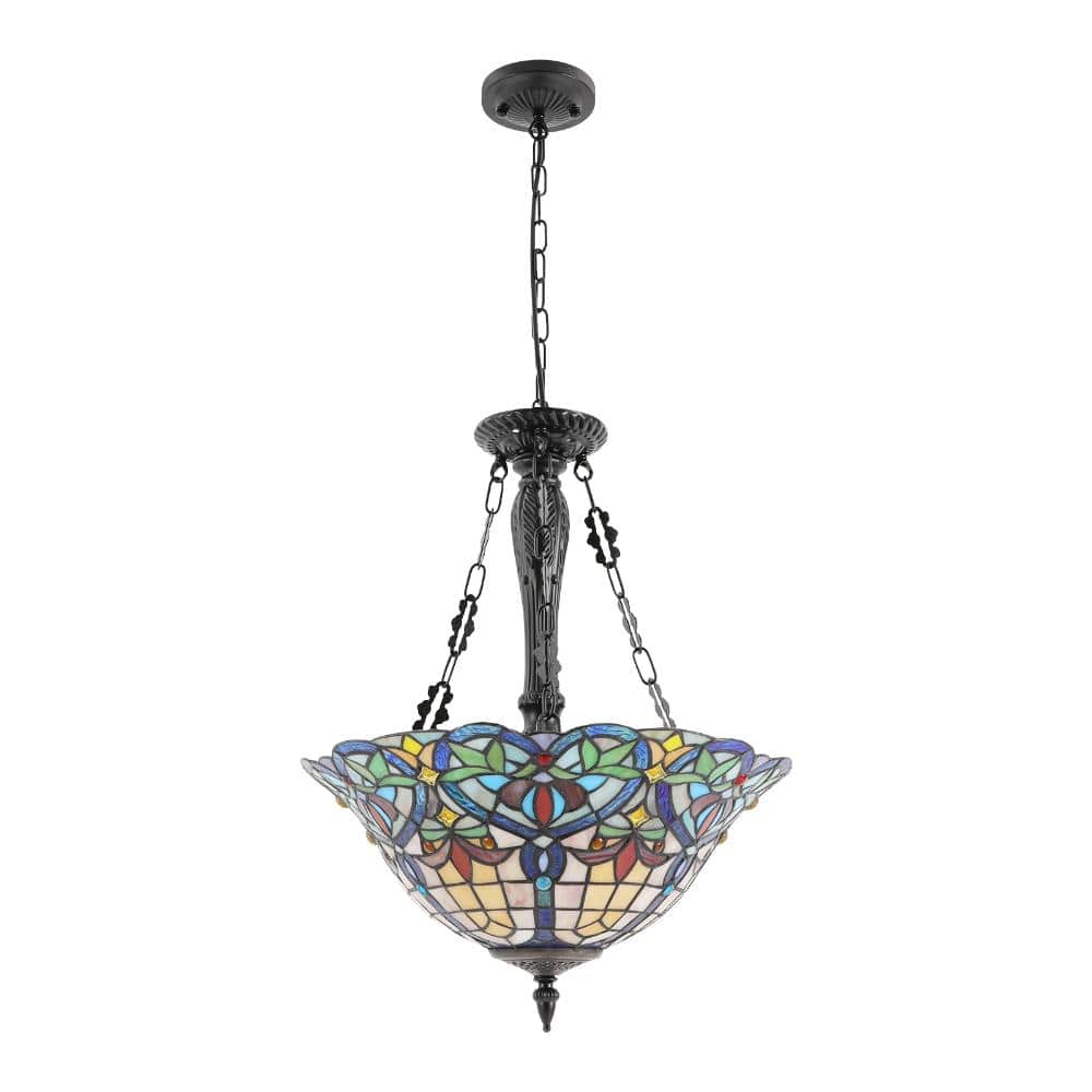 3-Light Multi-Color Retro Pendant Light with Stained Glass Shade and Adjustable Height, No Bulbs Included price history on PriceWatchPro