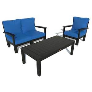 3-Piece Plastic Outdoor Loveseat, Chair and Conversation Table Bespoke Deep Seating with Cushions